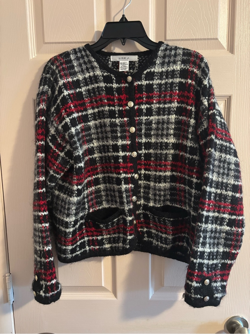 Life After Denim Plaid Knit Cardigan in Black, White & Red